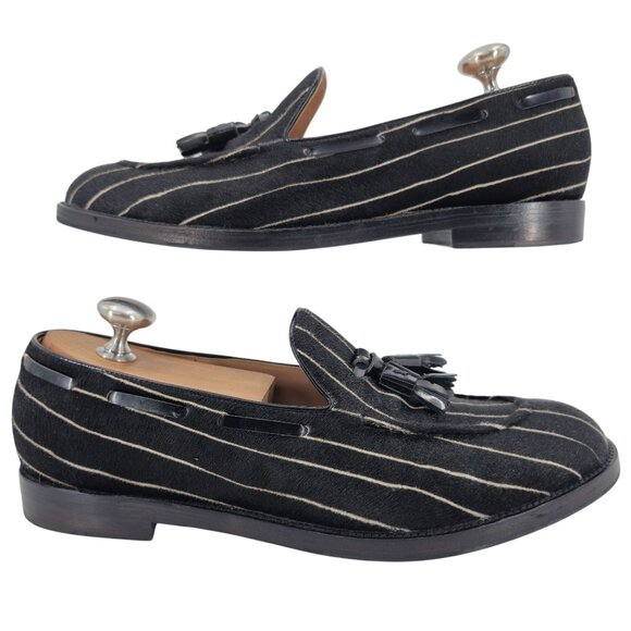 Fratelli Rosetti Italy Striped Black White Suede Tassel Loafers Men 7 Dress Shoe - Picture 4 of 10